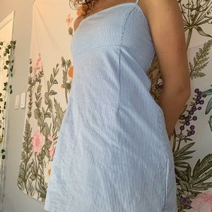 Blue and white striped dress.